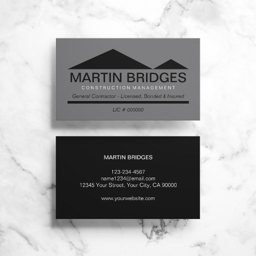Customizable Modern Black General Construction Business Cards