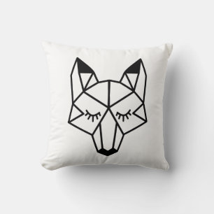 Modern Black Geometric Fox Head Throw Pillow