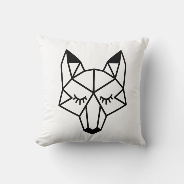 Modern Black Geometric Fox Head Throw Pillow (Front)