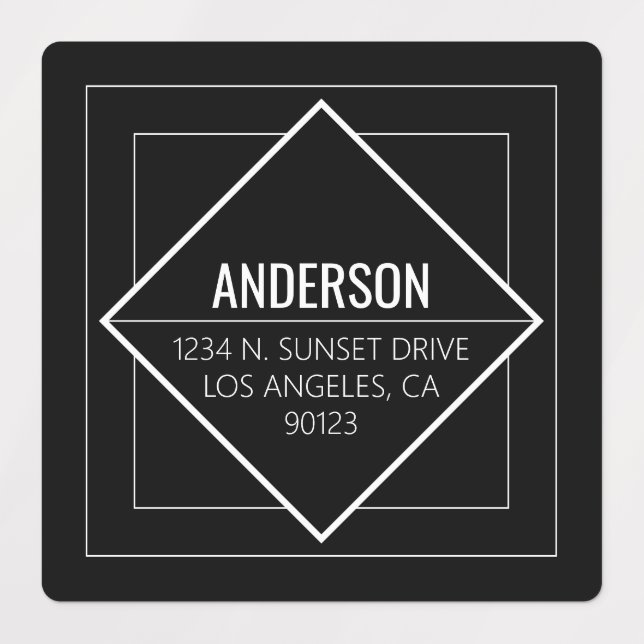 Modern Black Geometric Return Address  Labels (Design 1)