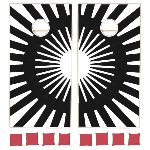 Modern Black Geometric Sun Cornhole Set