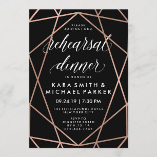 Modern Black Geometric Wedding Rehearsal Dinner Invitation