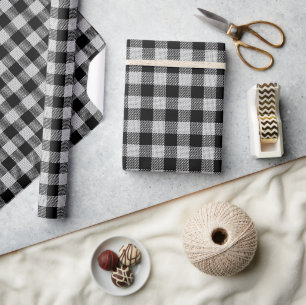 Modern Black Gingham Buffalo Check Plaid Holiday Wrapping Paper