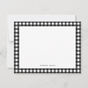 Modern Black Gingham Typewriter Name Note Card