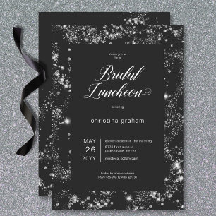 Modern Black Glam Diamond Frame Bridal Luncheon Invitation
