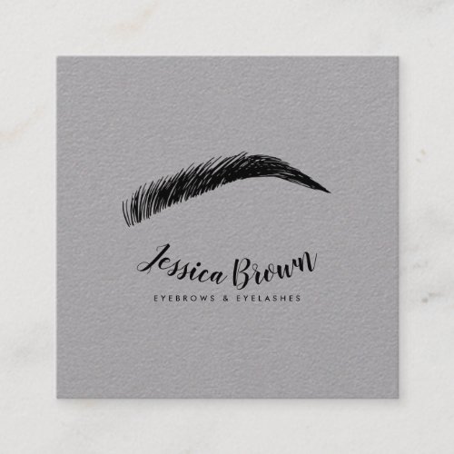 Modern black glam eyebrow eyelash extensions gray square business card