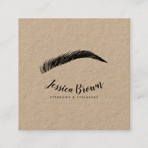 Modern black glam eyebrow eyelash extensions kraft square business card