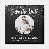 Modern Black Glitter Chic Photo Save the Date