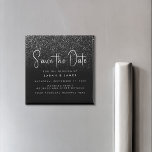Modern Black Glitter Chic Wedding Save the Date Magnet<br><div class="desc">A simple modern save the date magnet. Personalize this minimalist black and white design to have your personal details and message. Features script calligraphy typography and faux glitter image background.</div>