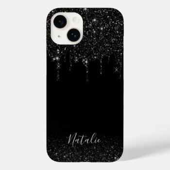 Modern Black Glitter Drips Elegant Custom Name Case-mate Iphone 14 Case by caseplus at Zazzle