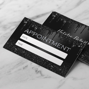 Modern Black Glitter Drips Salon & Spa Appointment Card