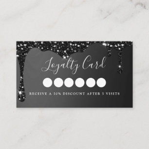 Modern Black Glitter Drop Salon & Spa Loyalty Business Card