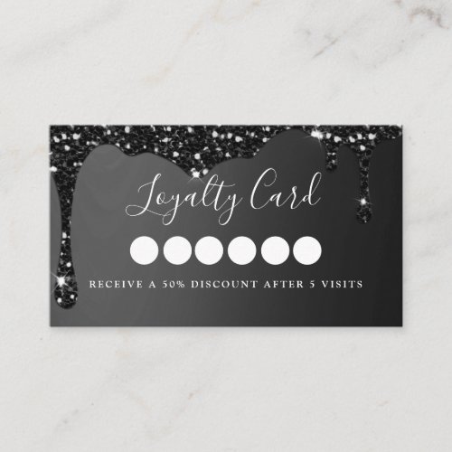 Modern Black Glitter Drop Salon  Spa Loyalty Business Card