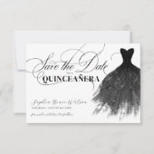 Modern Black Glitter Girly Dress Quinceanera Save The Date (Front)