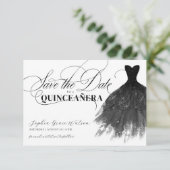 Modern Black Glitter Girly Dress Quinceanera Save The Date (Standing Front)