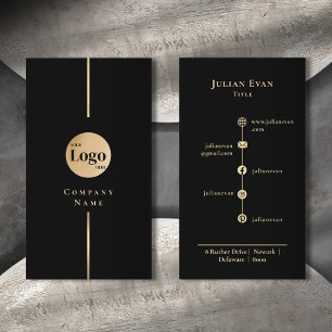 Modern Black Glitter Gold Luxe Company Logo Business Card