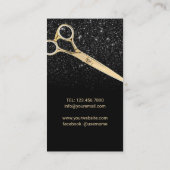 Modern Black Glitter Gold Scissor Hair Stylist Business Card (Back)