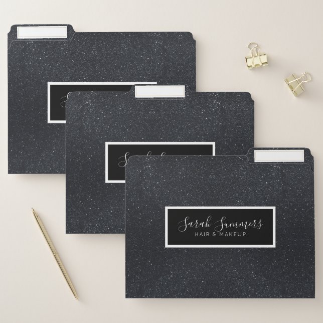 Modern Black Glitter Hair Makeup Beauty Trendy File Folder (Set)
