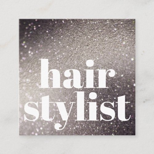 Modern Black Glitter Iridescent Hair Stylist Square Business Card