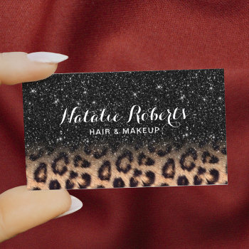 Modern Black Glitter Leopard Beauty Salon Business Card by cardfactory at Zazzle