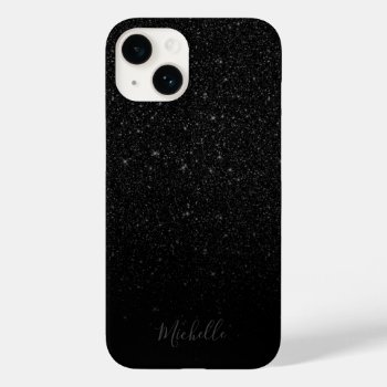 Modern Black Glitter Minimalist Custom Name Case-mate Iphone 14 Case by caseplus at Zazzle