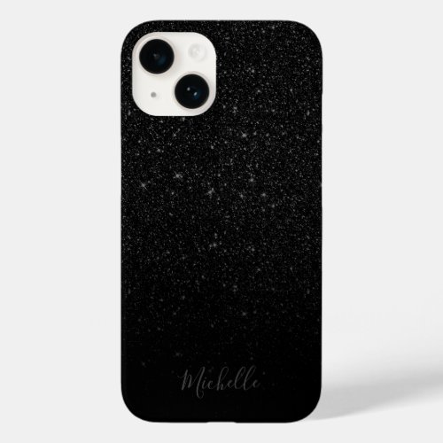 Modern Black Glitter Minimalist Custom Name Case_Mate iPhone 14 Case