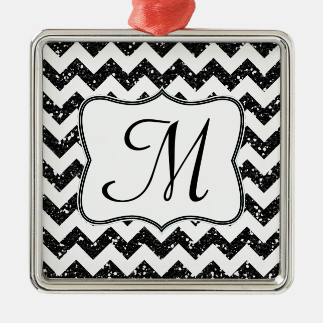 Modern Black Glitter Monogram Initial Ornament (Front)