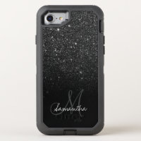 Modern black glitter ombre block personalized OtterBox defender iPhone 8/7 case