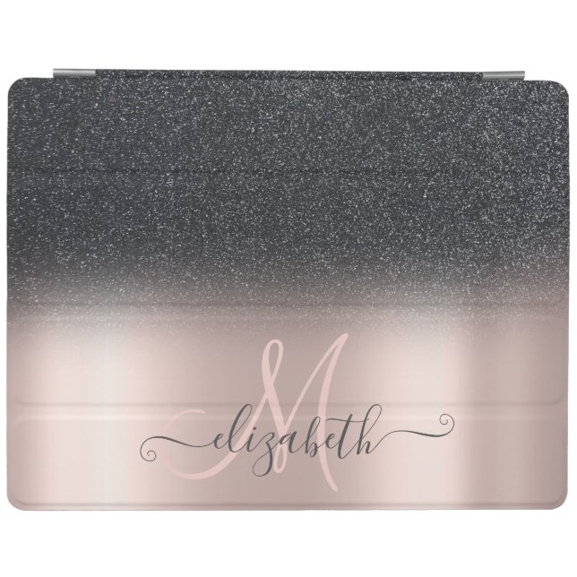 Modern Black Glitter Ombre Rose Gold iPad Smart Cover (Horizontal)