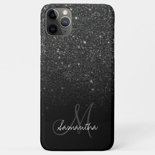 Modern black glitter ombre sparkles monogrammed iPhone 11 pro max case