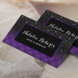 Modern Black Glitter Purple Diamond Pattern Salon Business Card