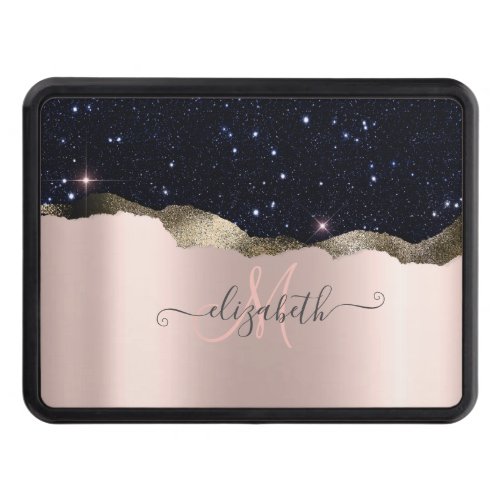 Modern Black Glitter Rose Gold Monogram   Hitch Cover