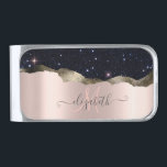 Modern Black Glitter Rose Gold Monogram   Silver Finish Money Clip<br><div class="desc">Modern black glitter on a rose gold background. An elegant and sophisticated design. The perfect romantic gift idea for her on any occasion.</div>