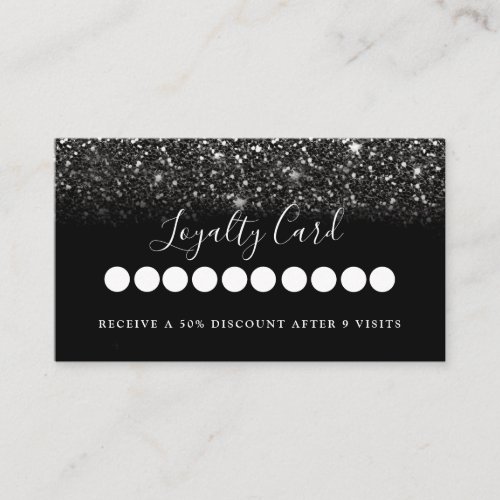 Modern Black Glitter Salon  Spa Loyalty  Business Card