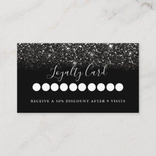 Modern Black Glitter Salon & Spa Loyalty   Business Card