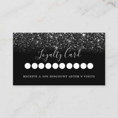 Modern Black Glitter Salon  Spa Loyalty   Business Card