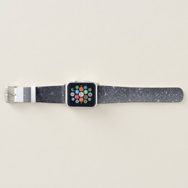 Modern Black Glitter Sparkles Gift Apple Watch Band (Front)
