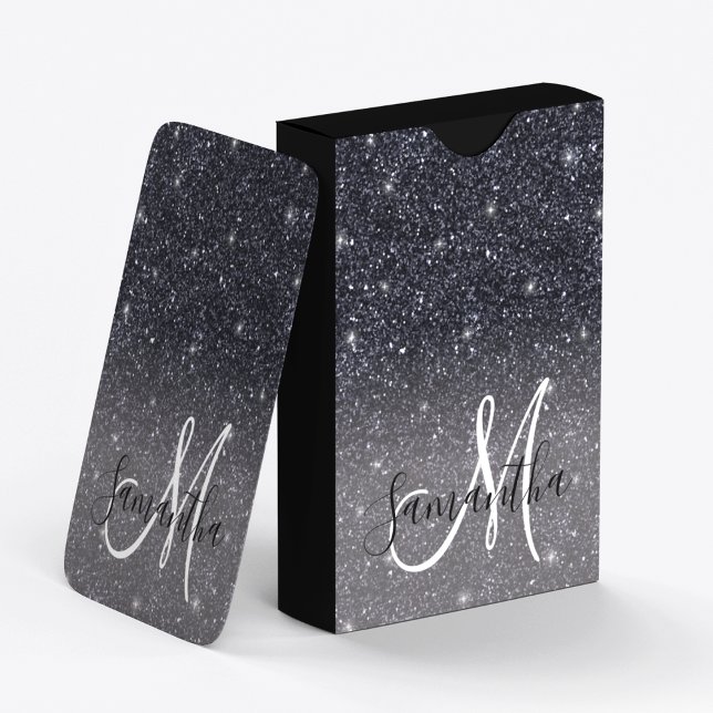 Modern Black Glitter Sparkles Name Poker Cards (Creator Uploaded)