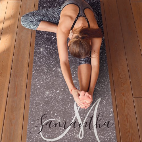 Modern Black Glitter Sparkles Name Yoga Mat