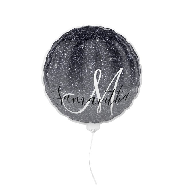 Modern Black Glitter Sparkles Personalized Name Balloon (Creator Uploaded)