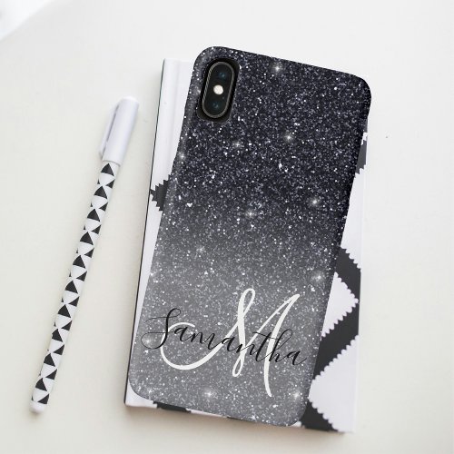 Modern Black Glitter Sparkles Personalized Name iPhone XS Max Case