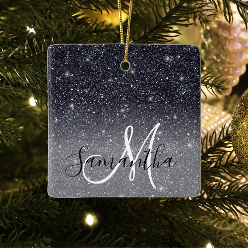 Modern Black Glitter Sparkles Personalized Name Ceramic Ornament