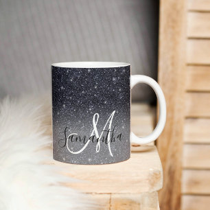 Modern Black Glitter Sparkles Personalized Name Coffee Mug
