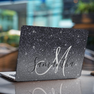 Modern Black Glitter Sparkles Personalized Name HP Laptop Skin