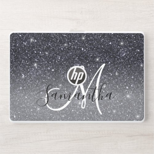 Modern Black Glitter Sparkles Personalized Name HP Laptop Skin