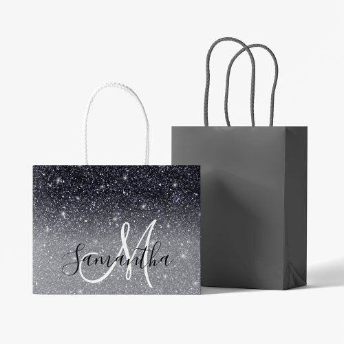 Modern Black Glitter Sparkles Personalized Name Large Gift Bag