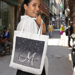 Modern Black Glitter Sparkles Personalized Name Tote Bag<br><div class="desc">Introducing our stunning Modern Black Glitter Sparkles Personalized Name product, available exclusively on Zazzle! Add a touch of elegance and sparkle to your everyday life with this custom-made item. Our Modern Black Glitter Sparkles Personalized Name product features a sleek black background adorned with mesmerizing glittery sparkles. The combination of black...</div>