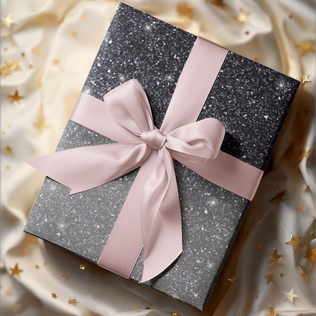 Modern Black Glitter Sparkles Personalized Name Wrapping Paper (Creator Uploaded)