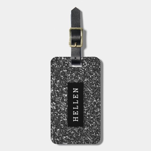 Modern Black Glitter Texture Luggage Tag (Front Vertical)