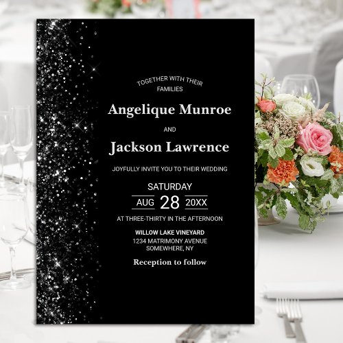Modern Black Glitter Wedding Invitation